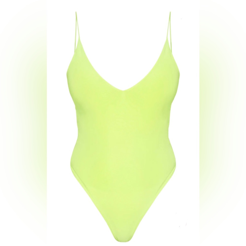 Neon Yellow Slinky Spaghetti Strap Bodysuit